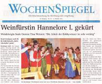 Pressebeitrag 'Weinf&uuml;rstin Hannelore I. gek&uuml;rt' WochenSpiegel 31.10.2012